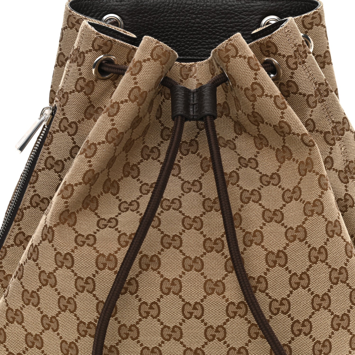 Gucci Monogram Dollar Calfskin O Drawstring Backpack Beige Ebony Testa di Moro Dark Chocolate 9 of 12