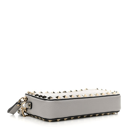 Valentino Garavani Pebbled Calfskin Rockstud Double Zip Camera Crossbody Bag Grey 4 of 11