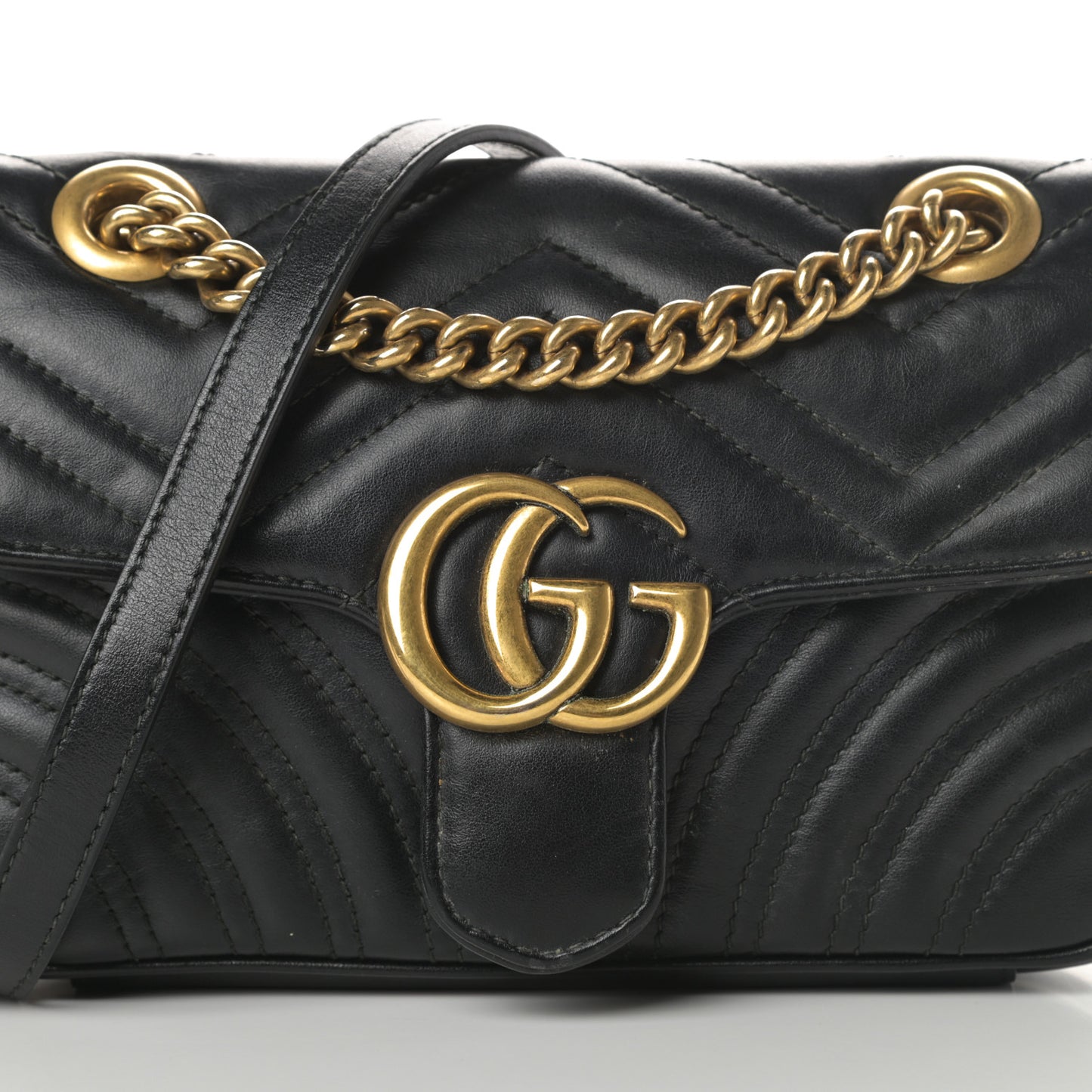 Calfskin Matelasse Mini GG Marmont Shoulder Bag Black