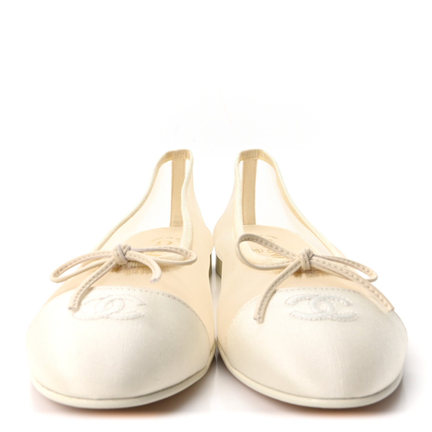 Chanel Mesh Grosgrain CC Ballerina Flats 39 Ivory 3 of 9