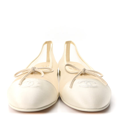 Chanel Mesh Grosgrain CC Ballerina Flats 39 Ivory 3 of 9