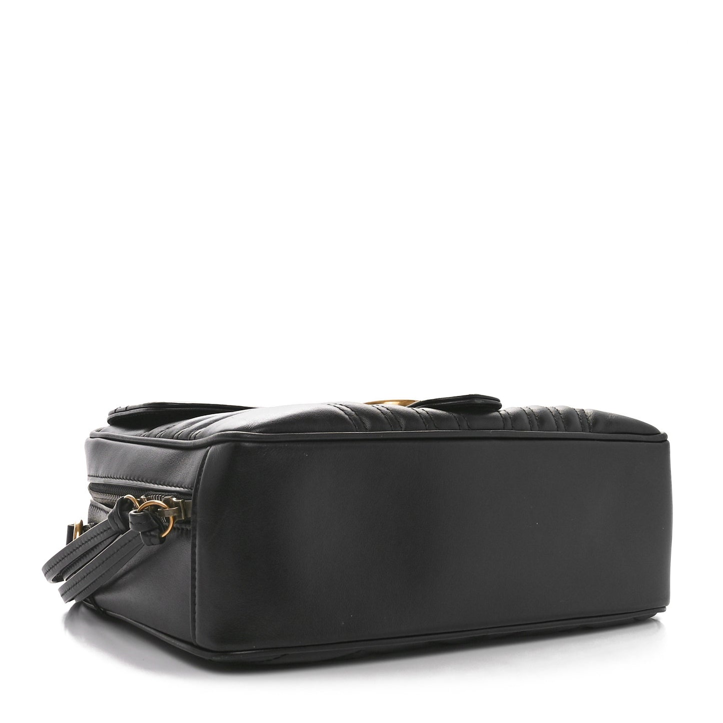 Calfskin Matelasse Sylvie Web Small GG Marmont Top Handle Shoulder Bag Black
