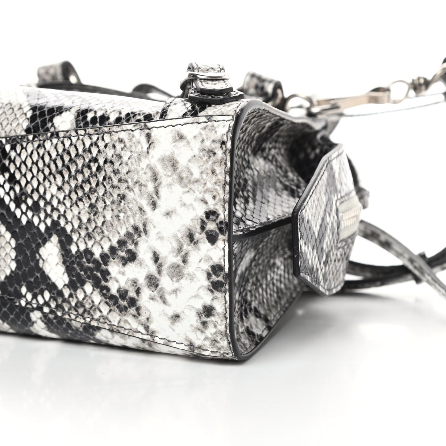 Grained Calfskin Snake Effect Neo Classic Silver Hardware Mini City Black White