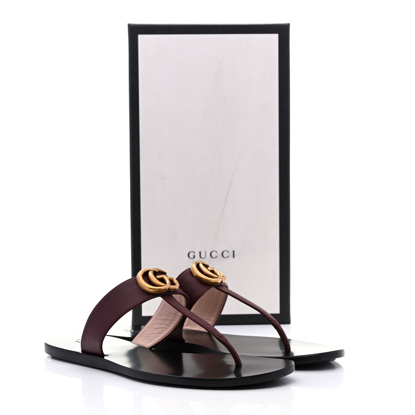 Calfskin GG Marmont Thong Sandals 39.5 Vintage Bordeaux