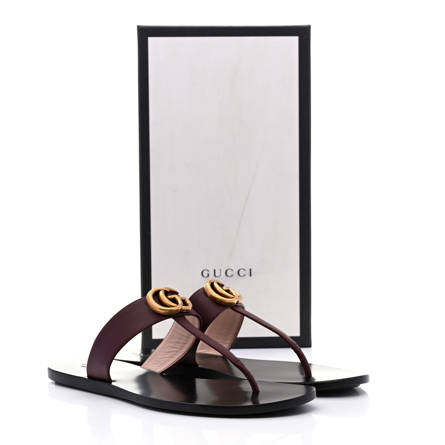 Gucci Calfskin GG Marmont Thong Sandals 39.5 Vintage Bordeaux 8 of 8