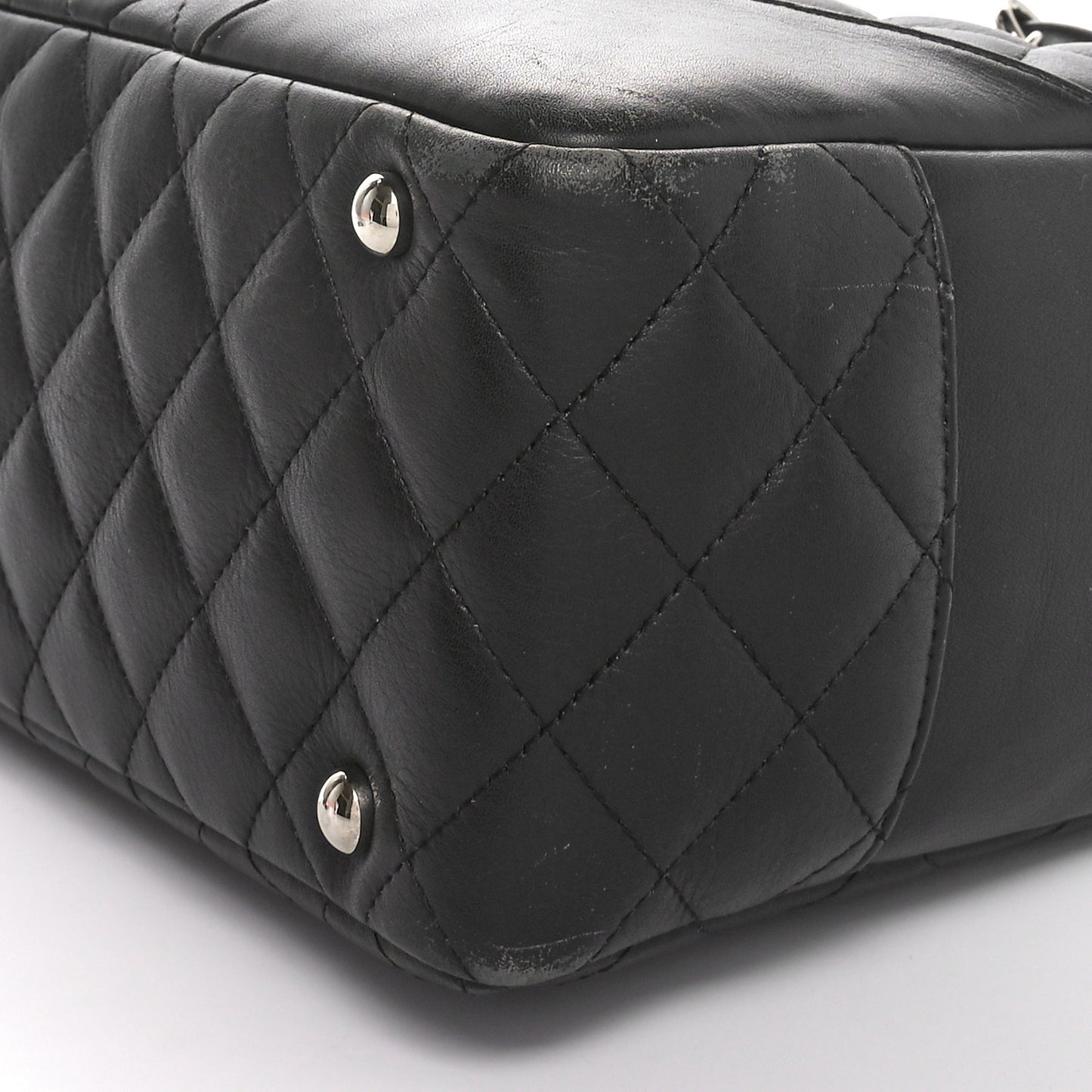 Calfskin Quilted Large Cambon Bowler Black White