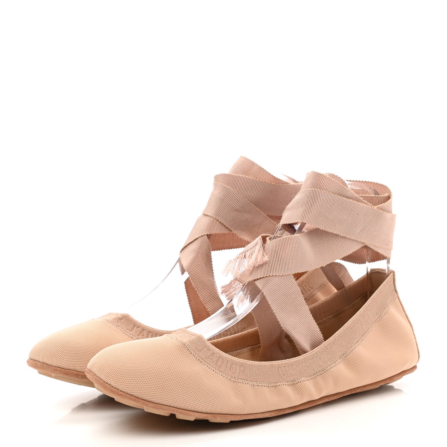 Micro Mesh Academy Lace-Up Ballerina Flats 38.5 Nude
