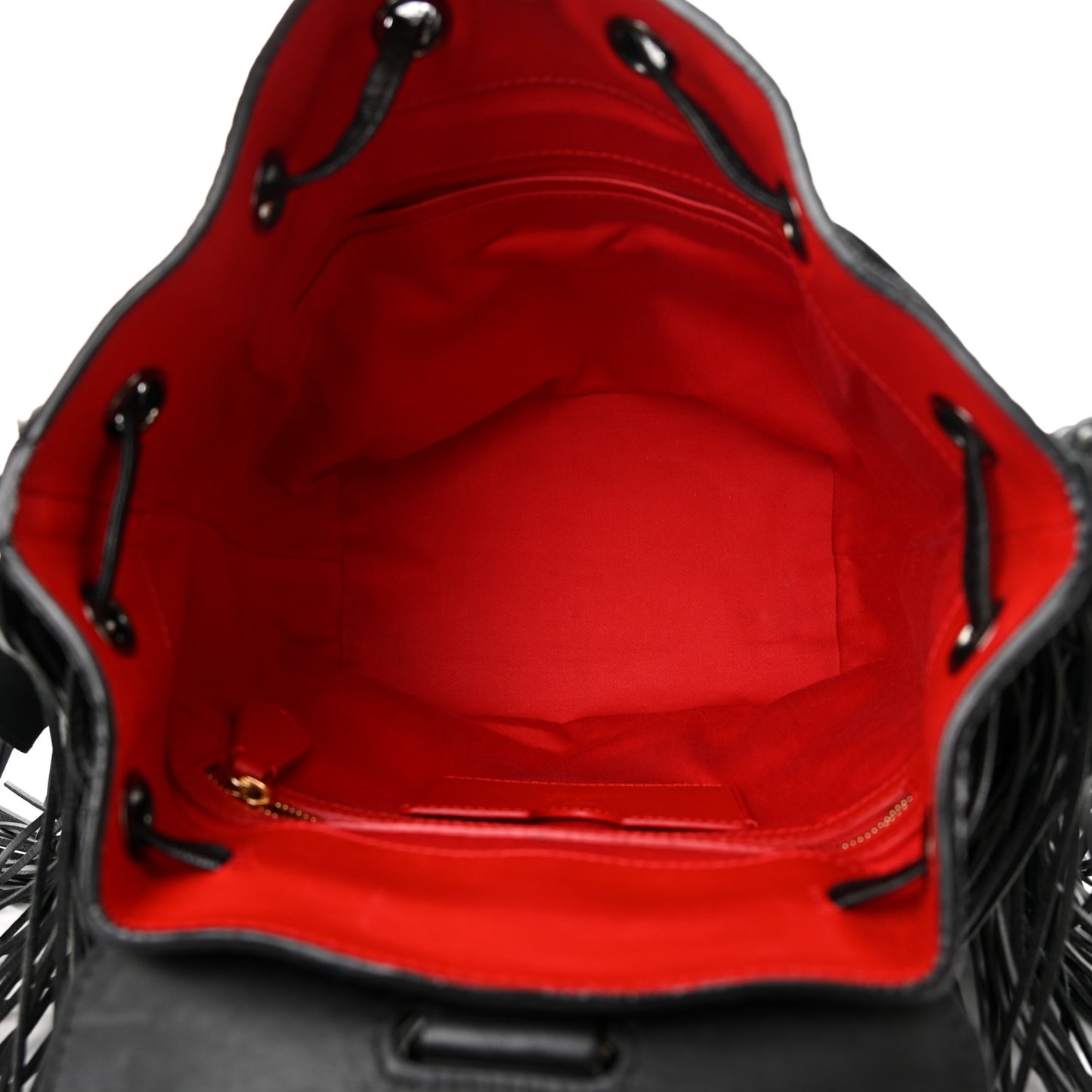 Pebbled Calfskin Fringe Lucky L Convertible Backpack Black