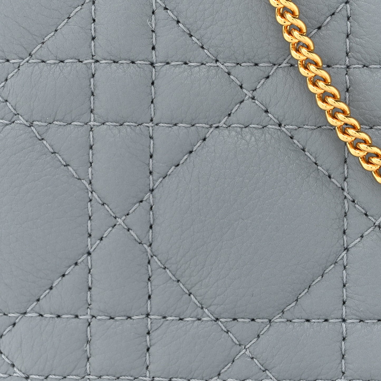 Calfskin Cannage Caro Zipped Pouch With Chain Cloud Blue