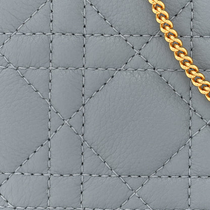 Christian Dior Calfskin Cannage Caro Zipped Pouch With Chain Cloud Blue 8 of 13