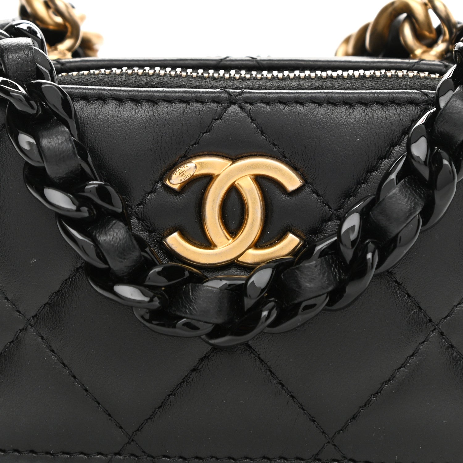Chanel Lambskin Quilted Mini Lacquered Chain Clutch Black 8 of 10