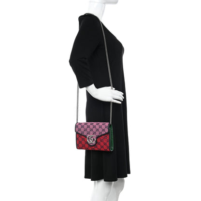 Gucci Monogram Multicolor Matelasse Diagonal GG Marmont Chain Wallet Red Blue Pink Green 2 of 19