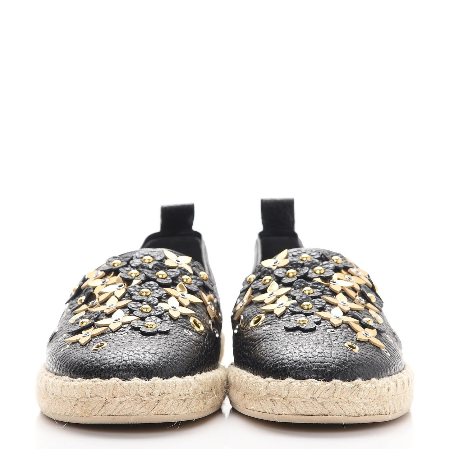 Calfskin Tropical Bloom Espadrille Flat 38.5 Black