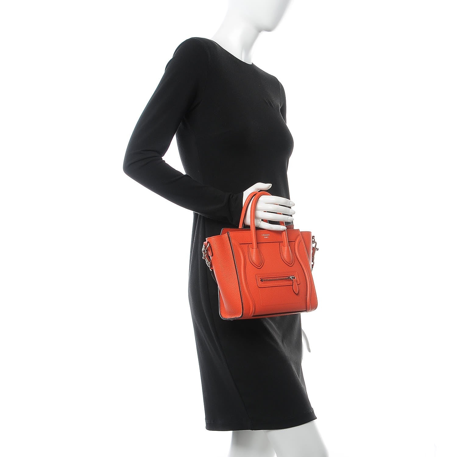 Celine Drummed Calfskin Nano Luggage Vermillion 2 of 8