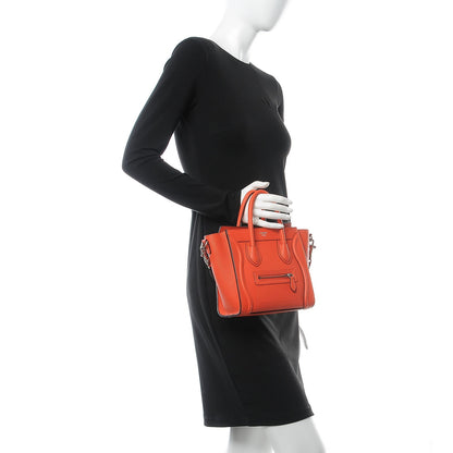 Celine Drummed Calfskin Nano Luggage Vermillion 2 of 8