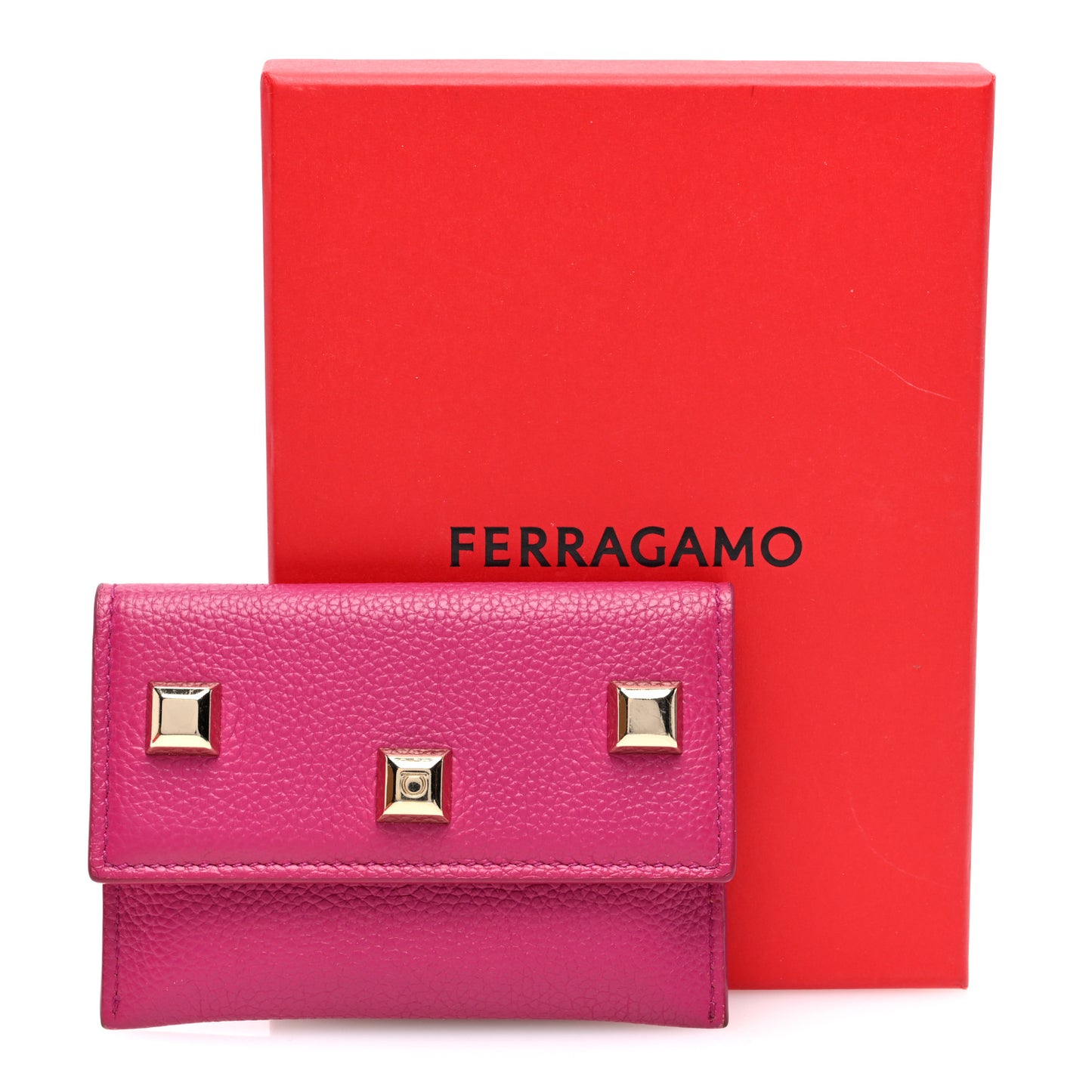 Grained Calfskin Flap Card Holder Pink
