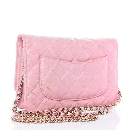 Chanel Iridescent Caviar Quilted Wallet on Chain WOC Rose Pink 3 of 12