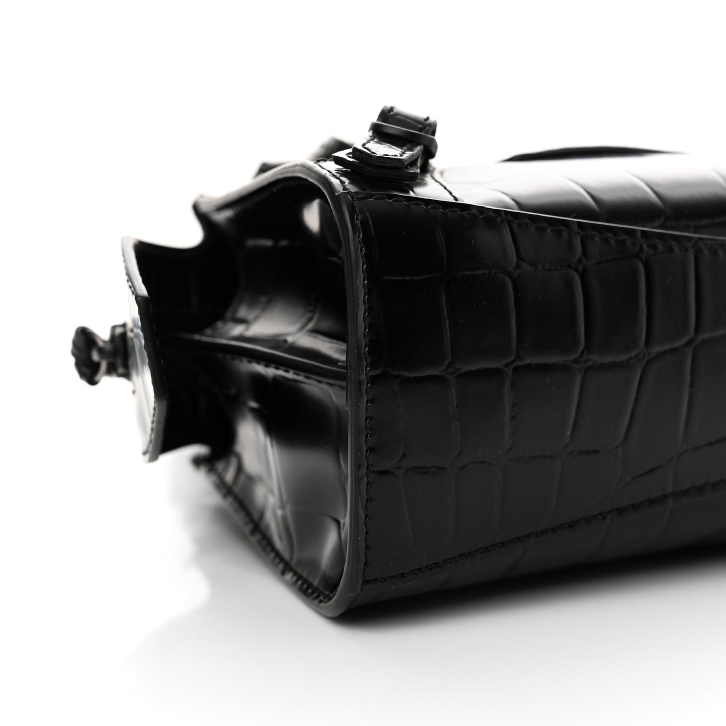 Semi Shiny Calfskin Crocodile Embossed Neo Classic Black Hardware Nano City Black