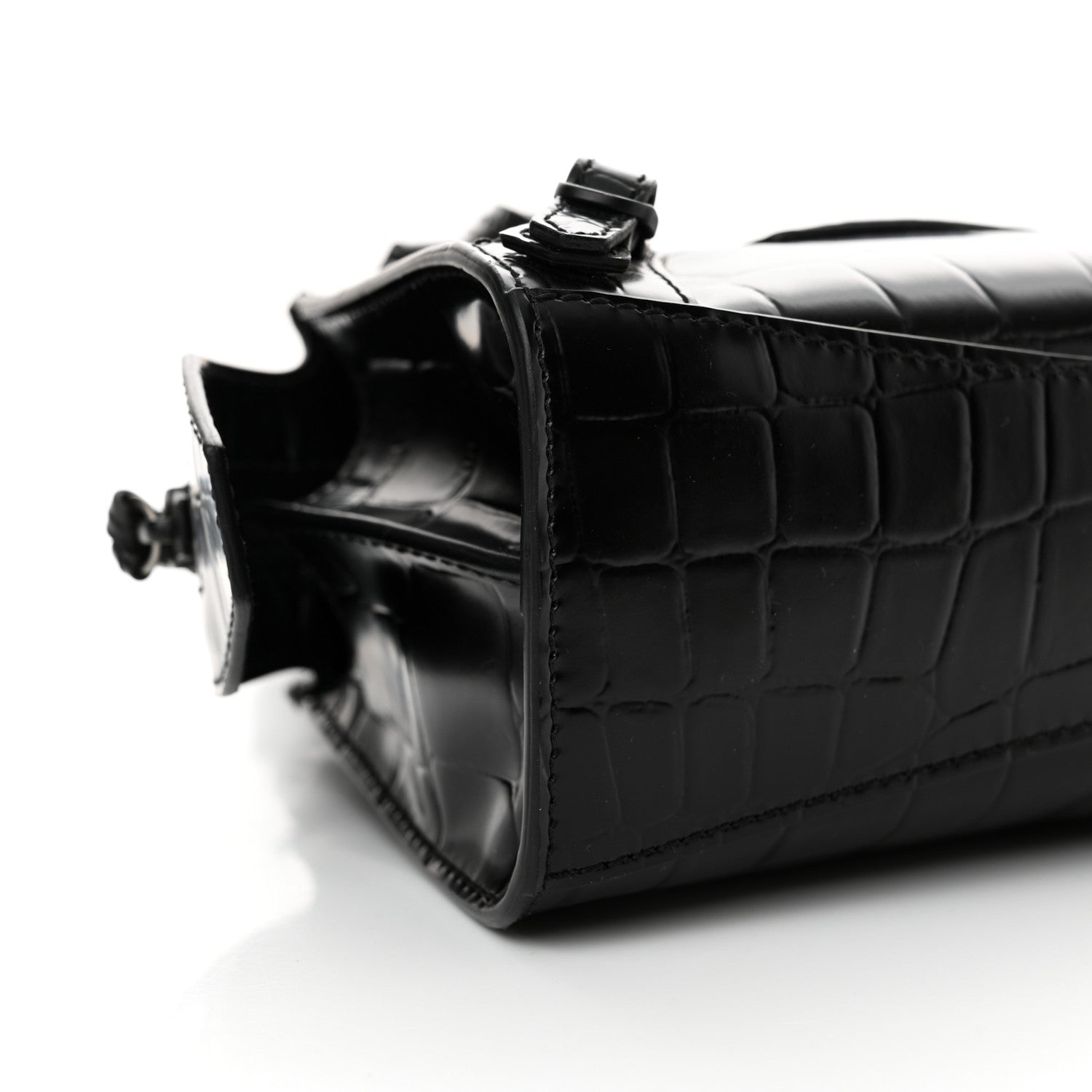 Balenciaga Semi Shiny Calfskin Crocodile Embossed Neo Classic Black Hardware Nano City Black 8 of 10