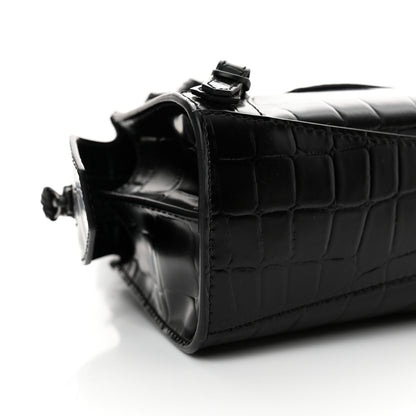 Balenciaga Semi Shiny Calfskin Crocodile Embossed Neo Classic Black Hardware Nano City Black 8 of 10