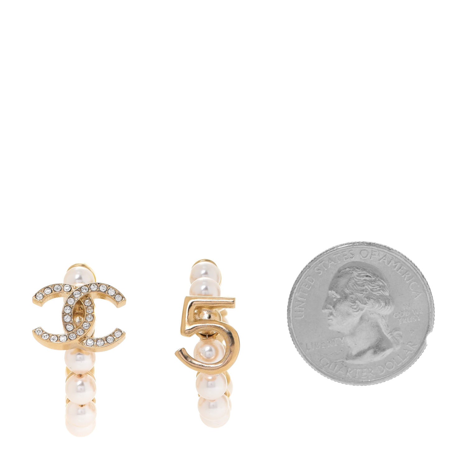 Chanel Crystal Pearl CC No 5 Hoop Drop Earring Gold 2 of 5