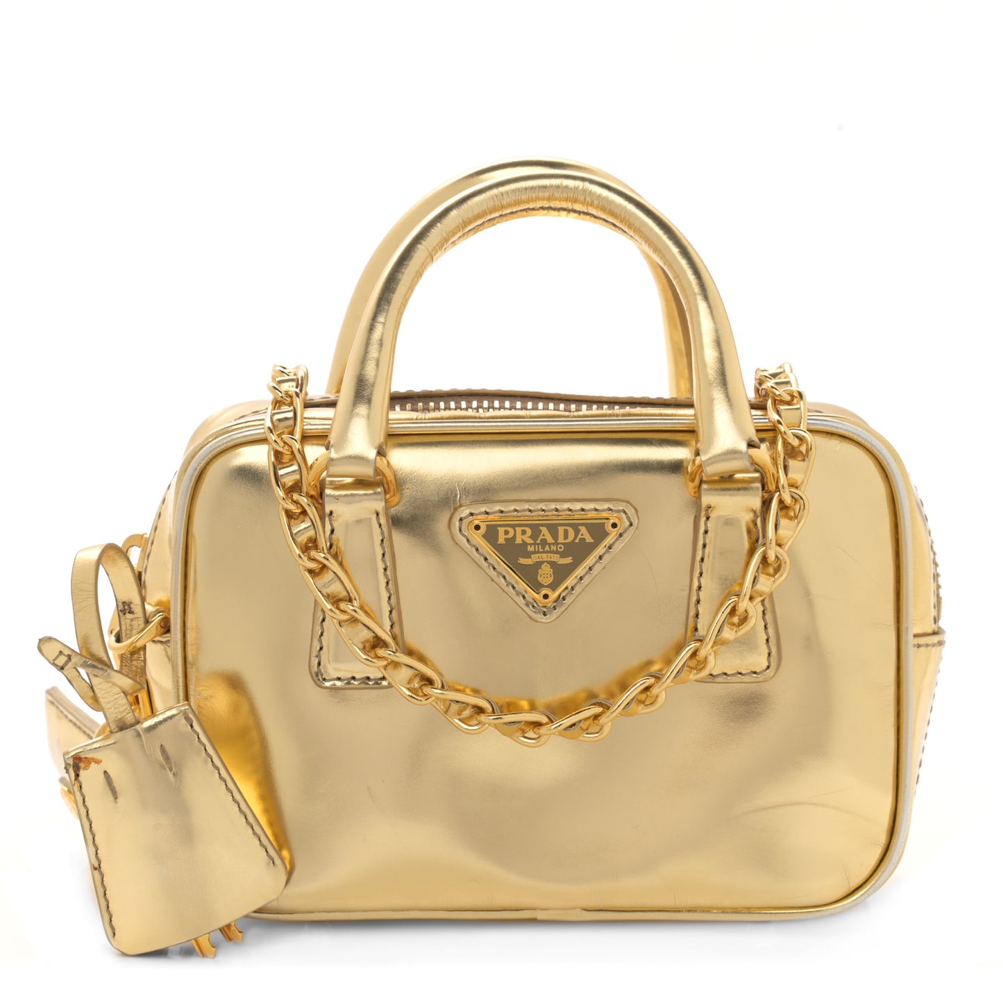 Metallic Vitello Mini Top Handle Crossbody Bag Platino