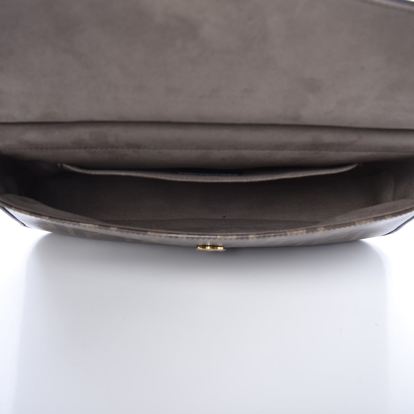 Vitello Grace Glazed Fabric FF 1974 Double F Shoulder Bag Black Mogano Panna