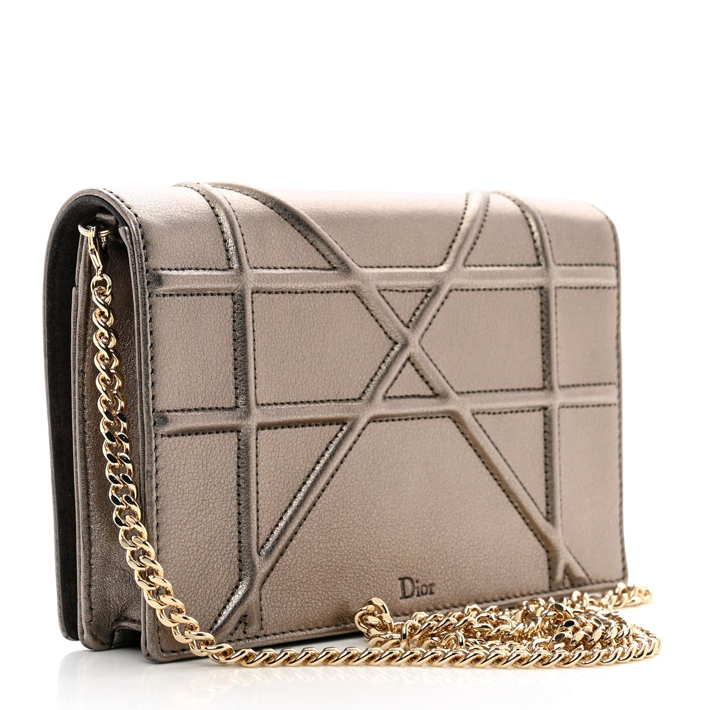 Metallic Calfskin Diorama Wallet on Chain Pouch Black Gold