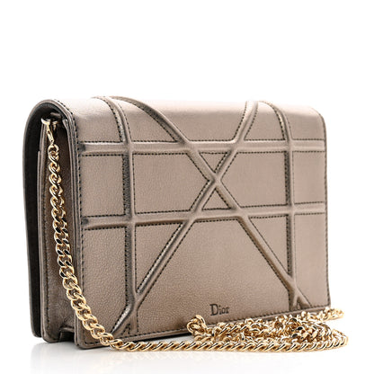 Christian Dior Metallic Calfskin Diorama Wallet on Chain Pouch Black Gold 3 of 9