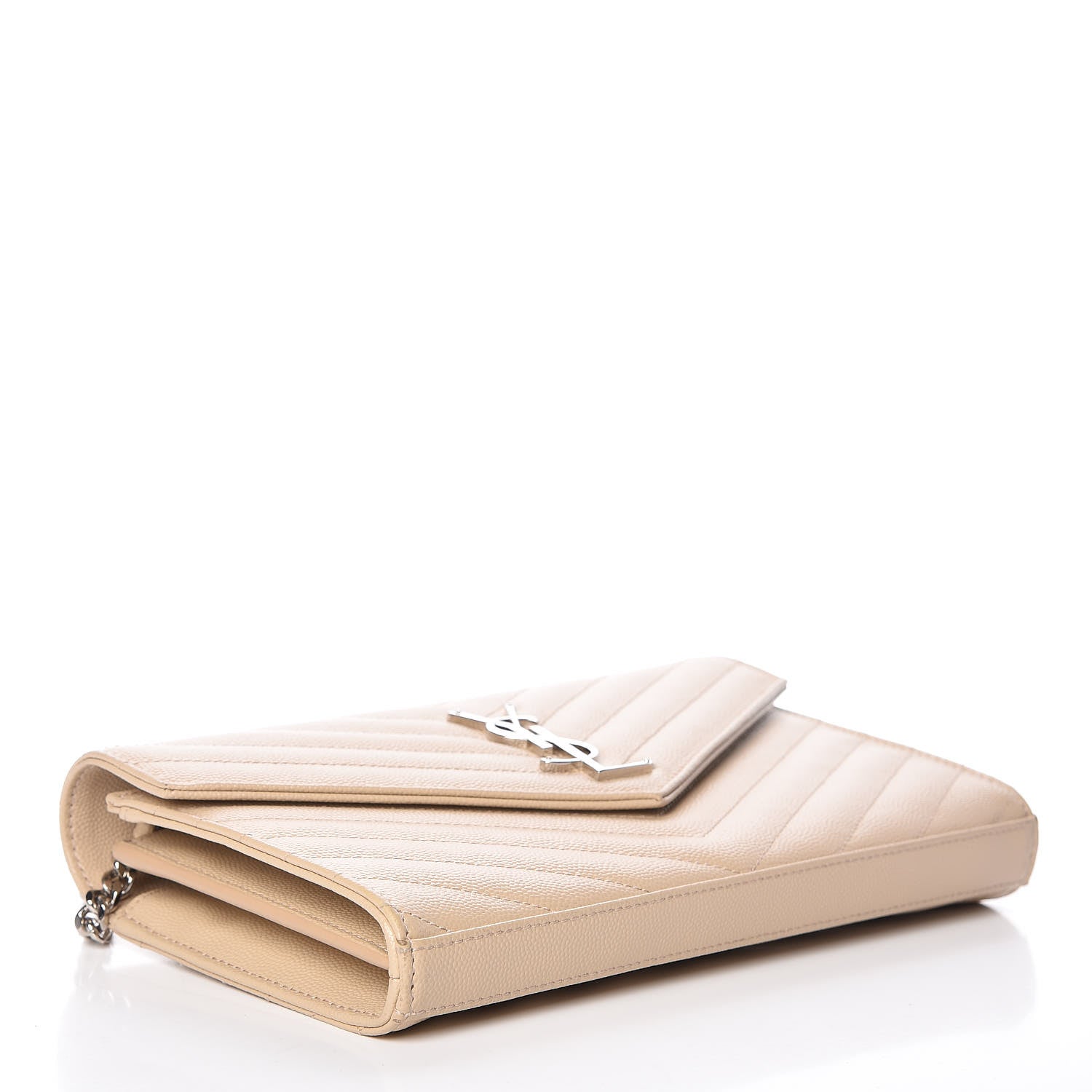 Saint Laurent Grain De Poudre Matelasse Chevron Monogram Chain Wallet Nude Powder 4 of 11