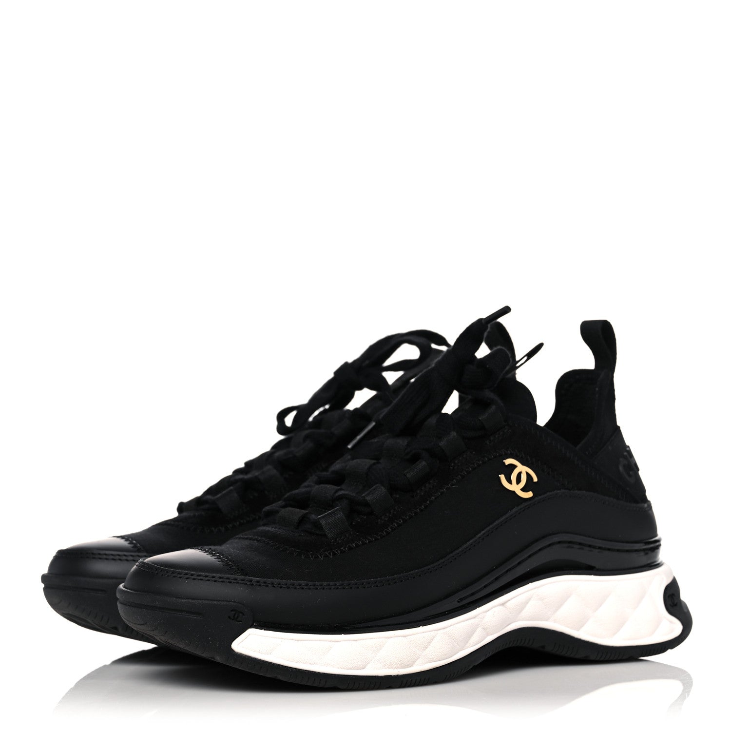 Chanel Velvet Calfskin Mixed Fibers CC Sneakers 36 Black 3 of 8