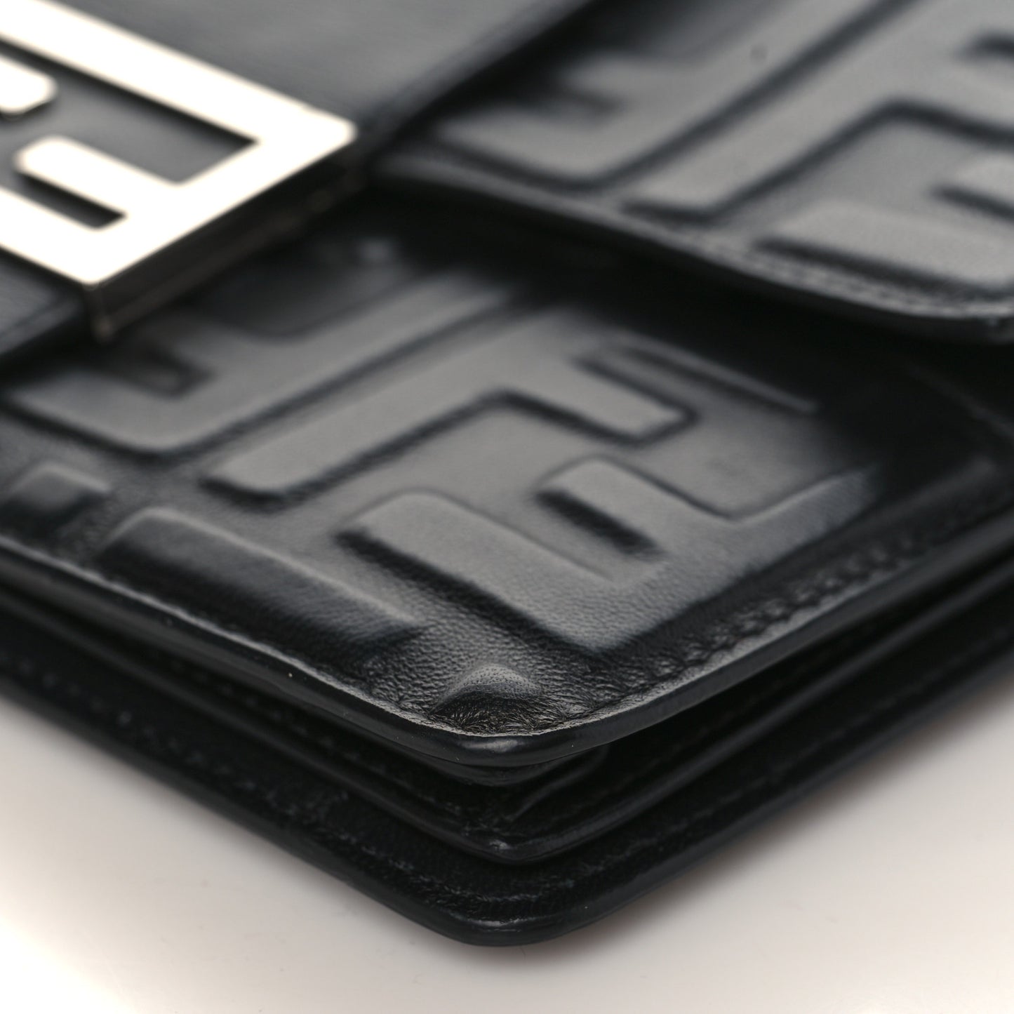Nappa FF 1974 Embossed Baguette Clutch Black