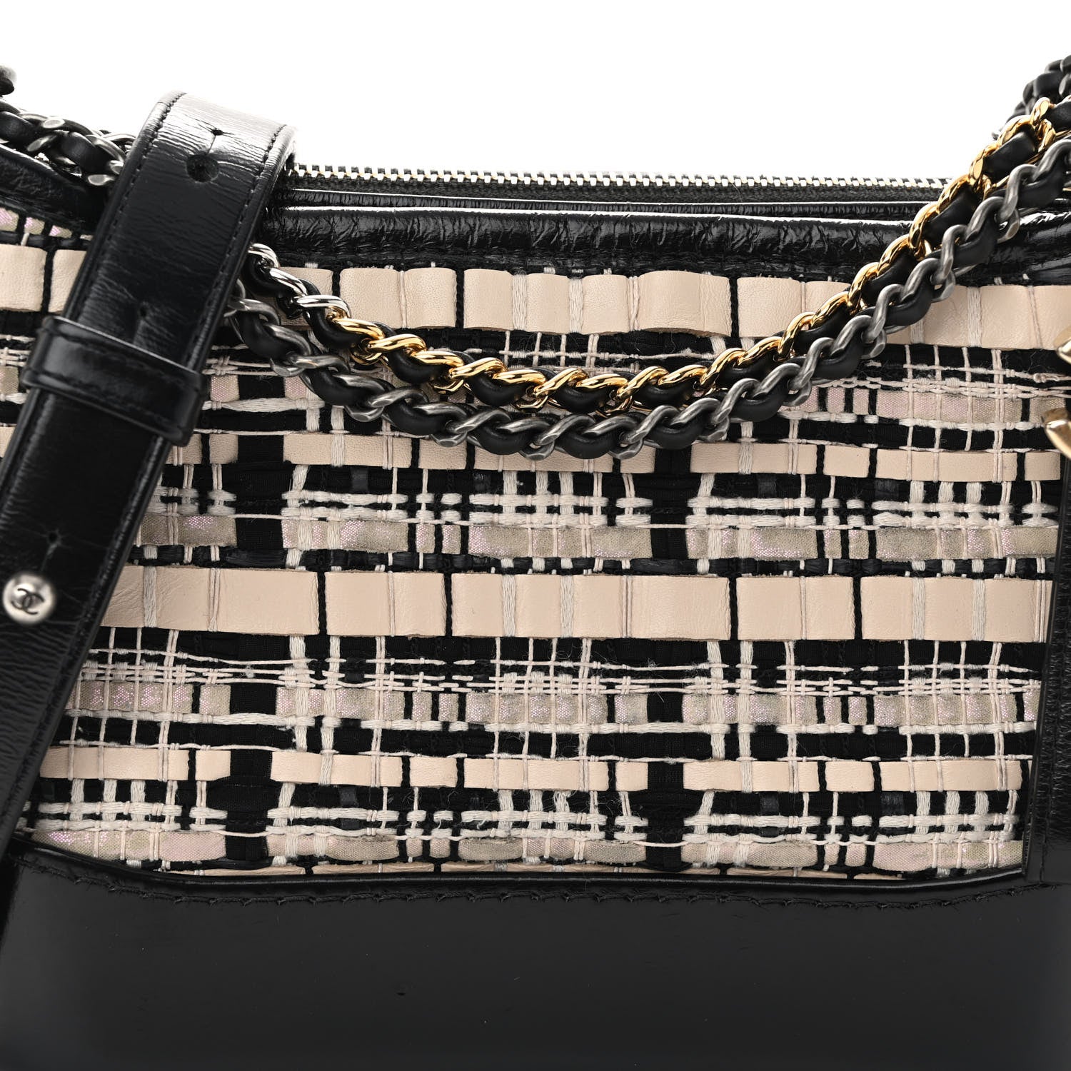 Chanel Tweed Calfskin Quilted Small Gabrielle Hobo Black Multicolor 6 of 8