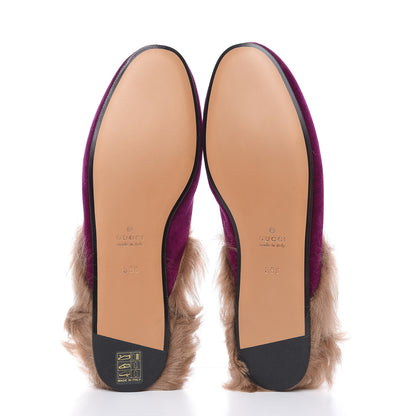 Gucci Velvet Fur Womens Princetown Slippers 38.5 Fucsia Violet Cyclamen Natural 5 of 8
