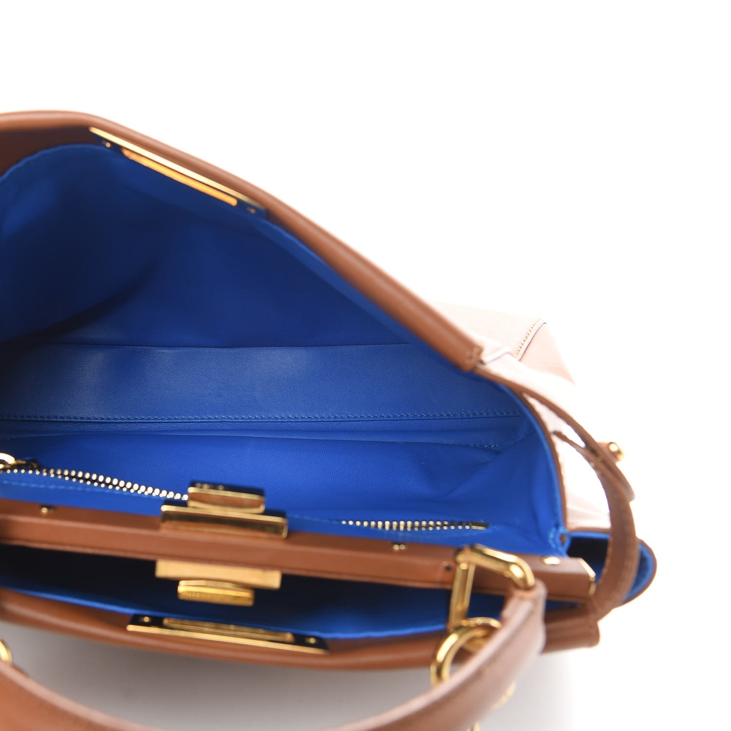 Vitello Morgan Shiny Nappa Medium Peekaboo Iconic Satchel Cuoio Bluette