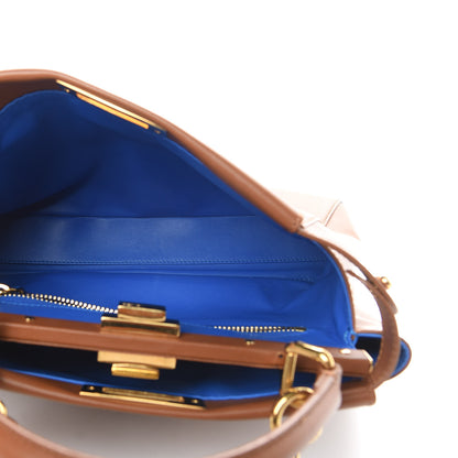 Fendi Vitello Morgan Shiny Nappa Medium Peekaboo Iconic Satchel Cuoio Bluette 7 of 13