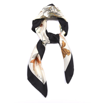 Gucci Silk Twill Flora Gothic Square Scarf White Black 2 of 5