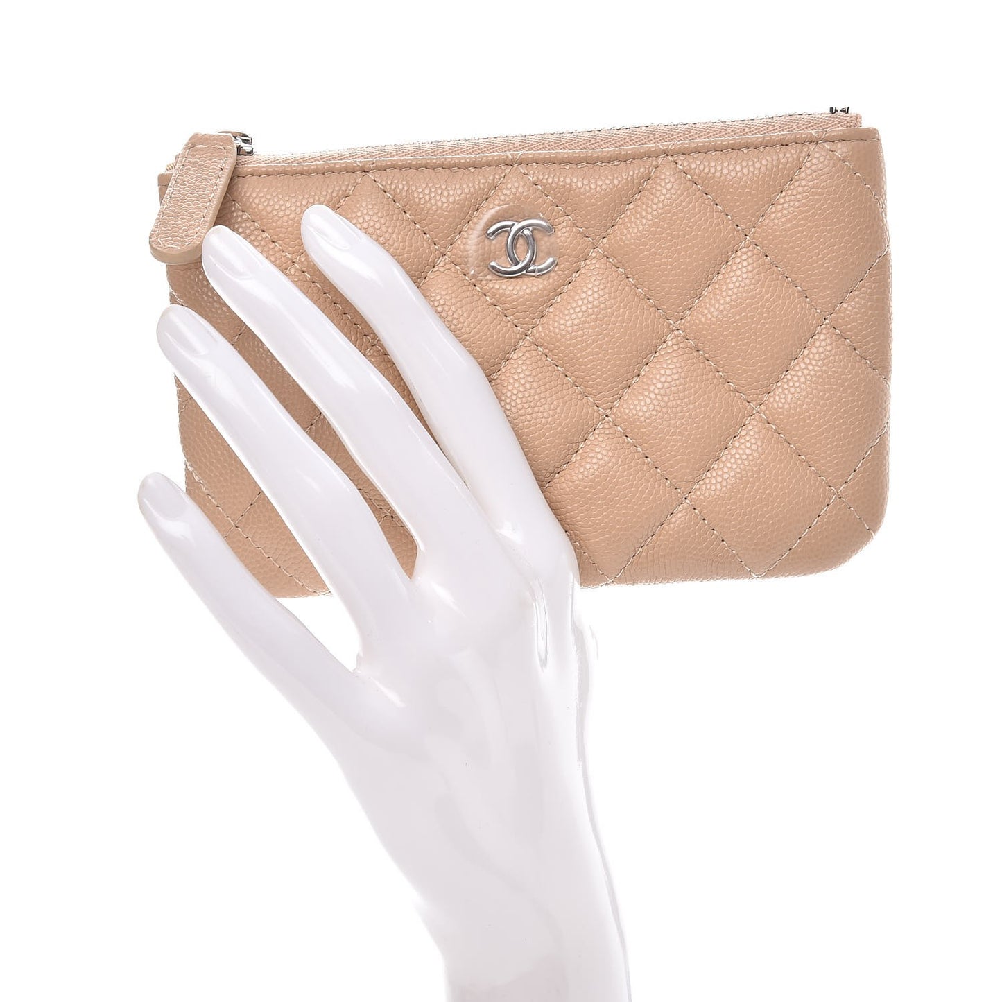 Caviar Quilted Small Cosmetic Case Beige