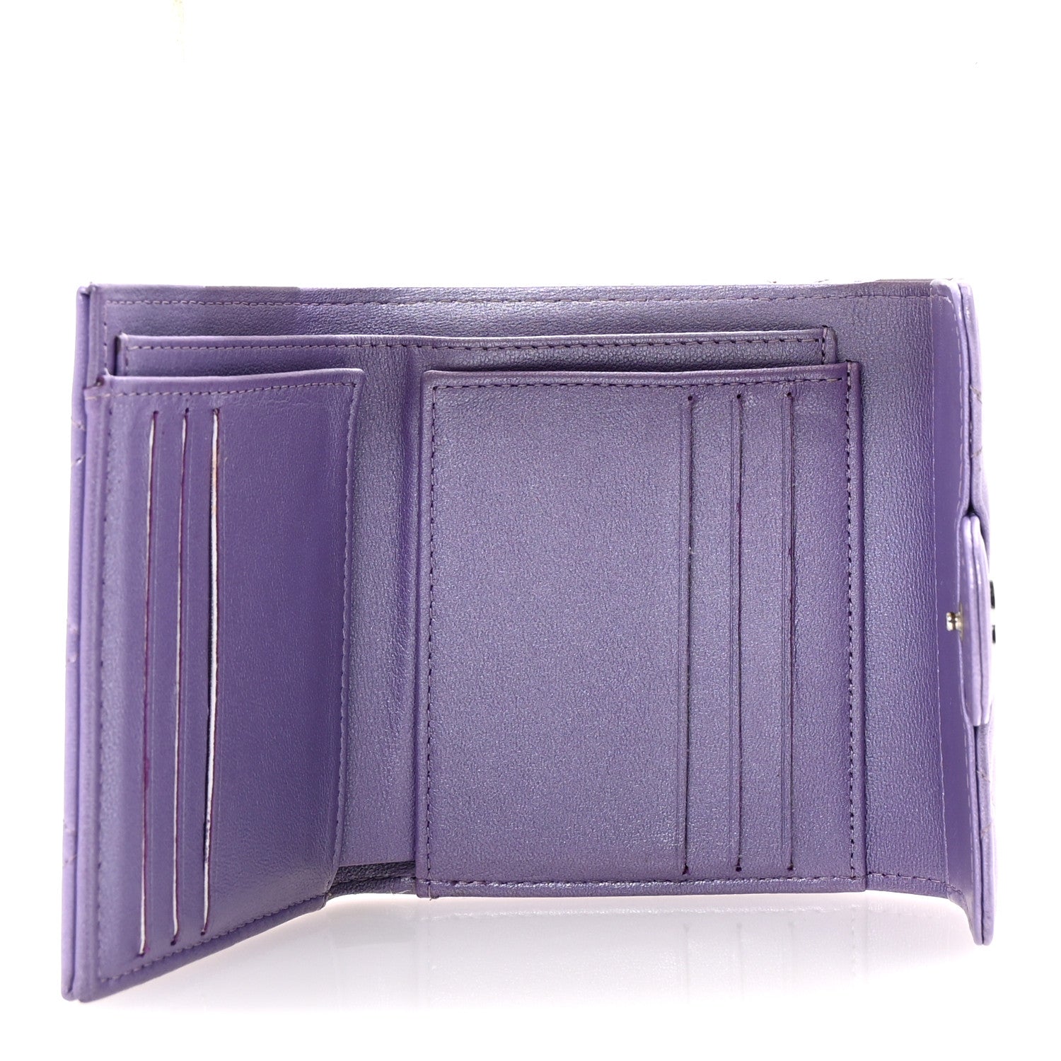 Chanel Metallic Lambskin Quilted Compact Flap Wallet Light Purple 5 of 9