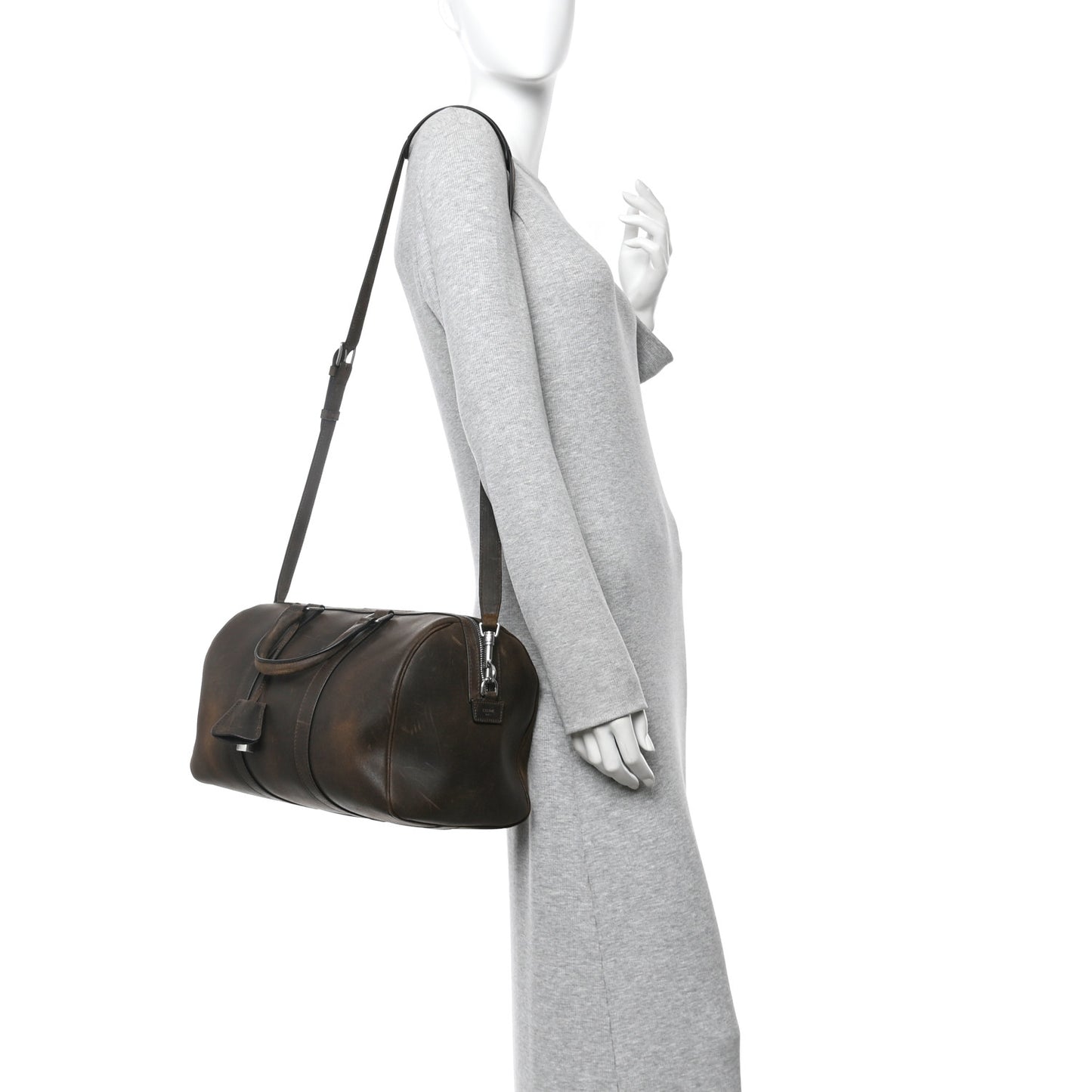 Waxed Suede Calfskin Large Boston Bag Brown