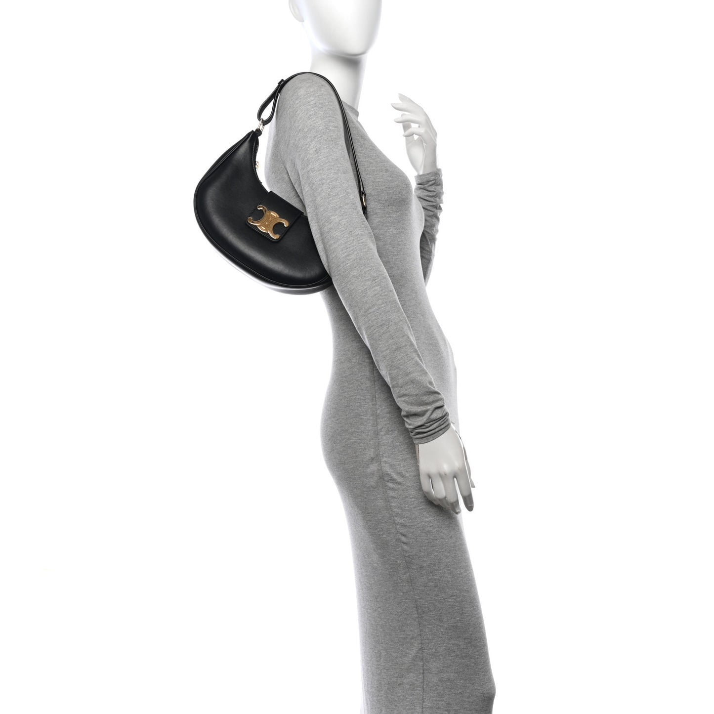 Smooth Calfskin Medium Strap Ava Triomphe Shoulder Bag Black