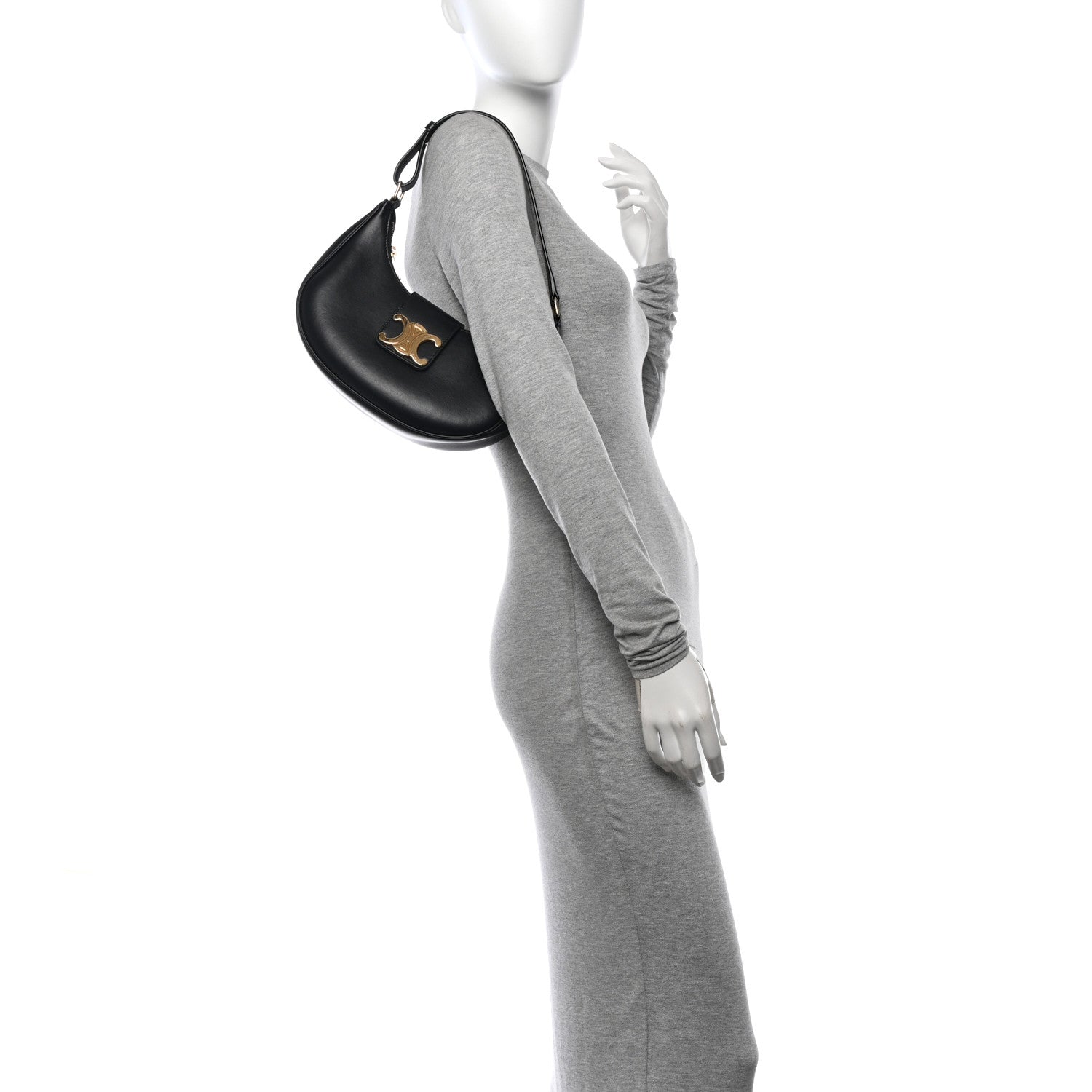 Celine Smooth Calfskin Medium Strap Ava Triomphe Shoulder Bag Black 2 of 11