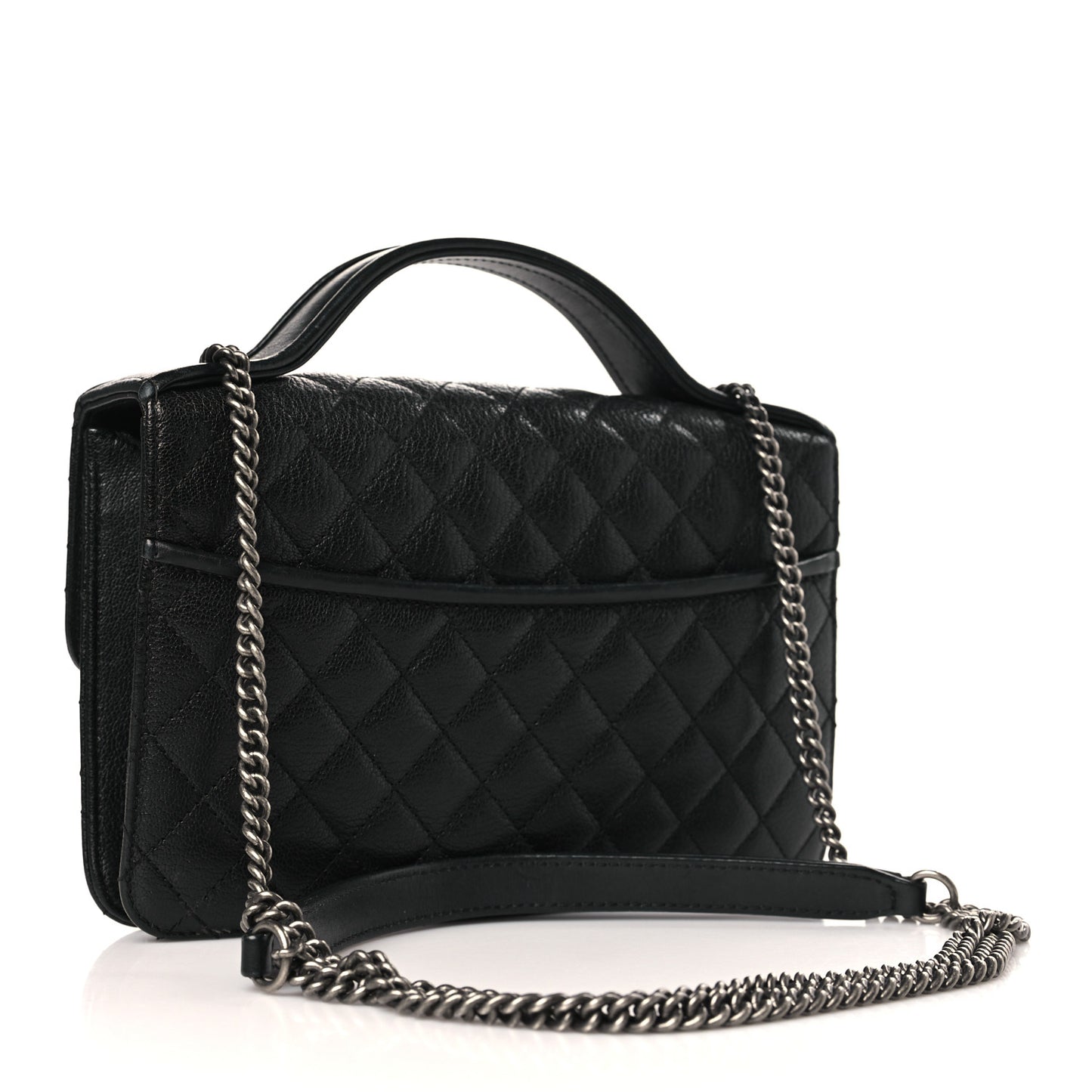Goatskin Quilted Small CC University Top Handle Flap Black