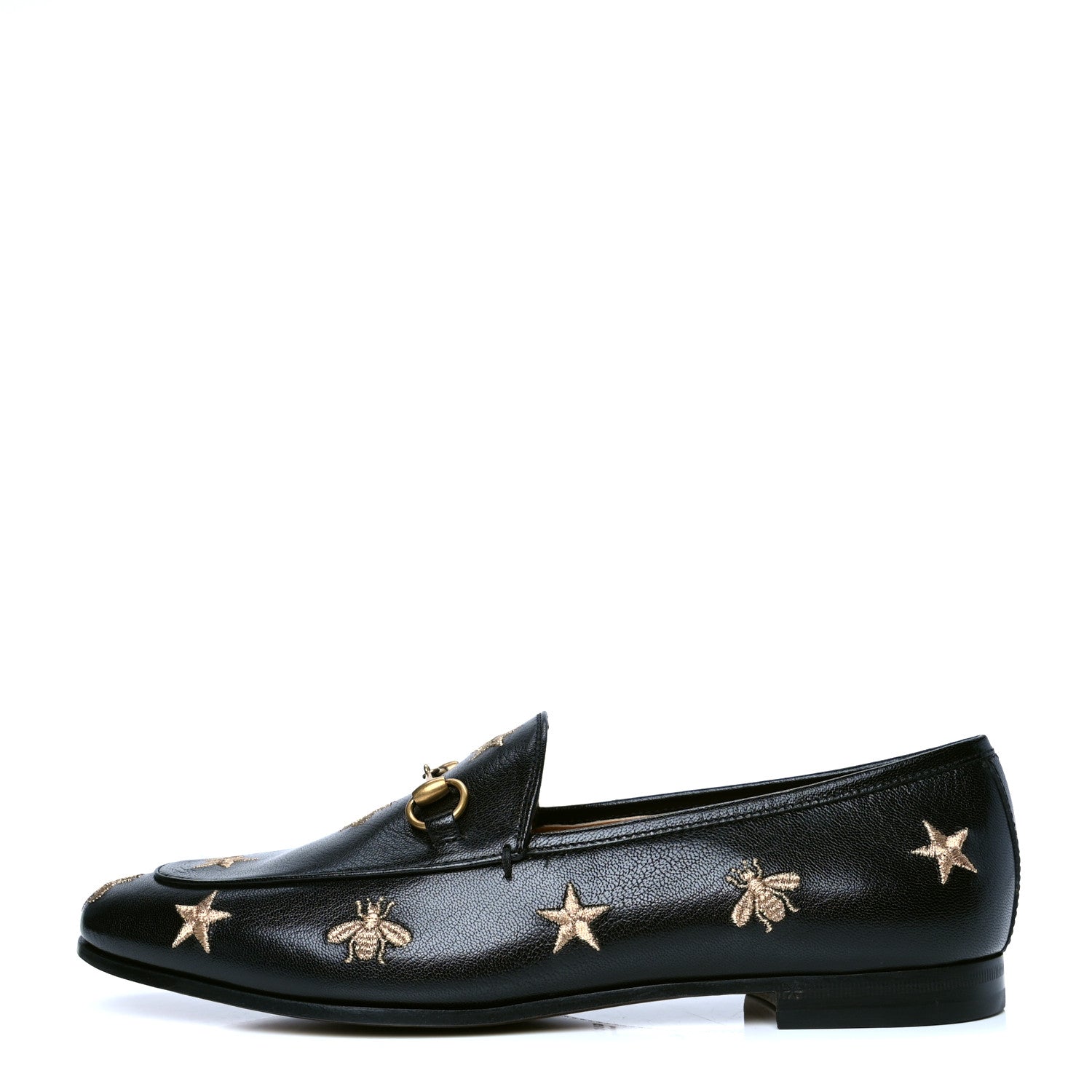 Gucci Goatskin Bee Star Embroidered Womens Jordaan Loafers 40 Black 1 of 4