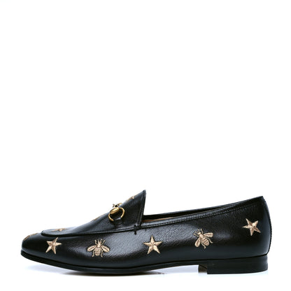 Gucci Goatskin Bee Star Embroidered Womens Jordaan Loafers 40 Black 1 of 4