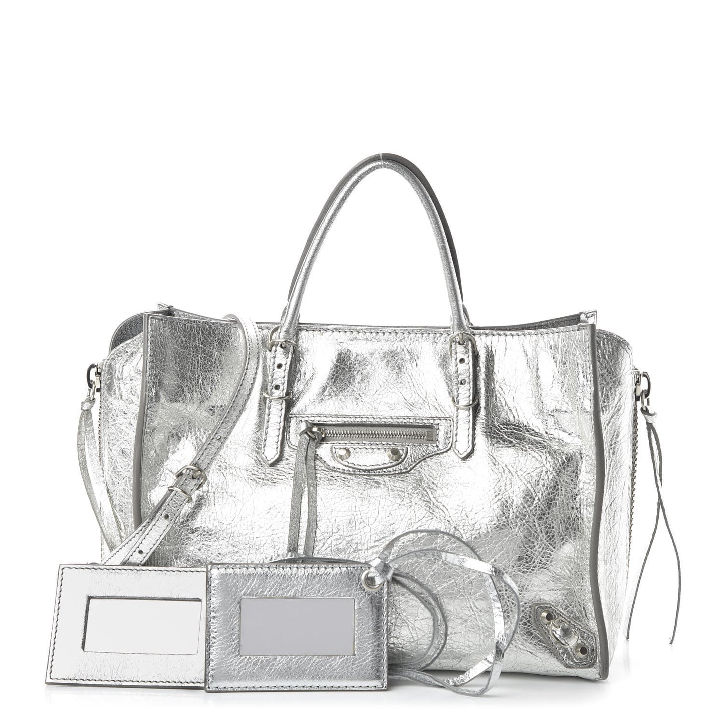 Metallic Calfskin Papier A6 Zip Around Tote Silver