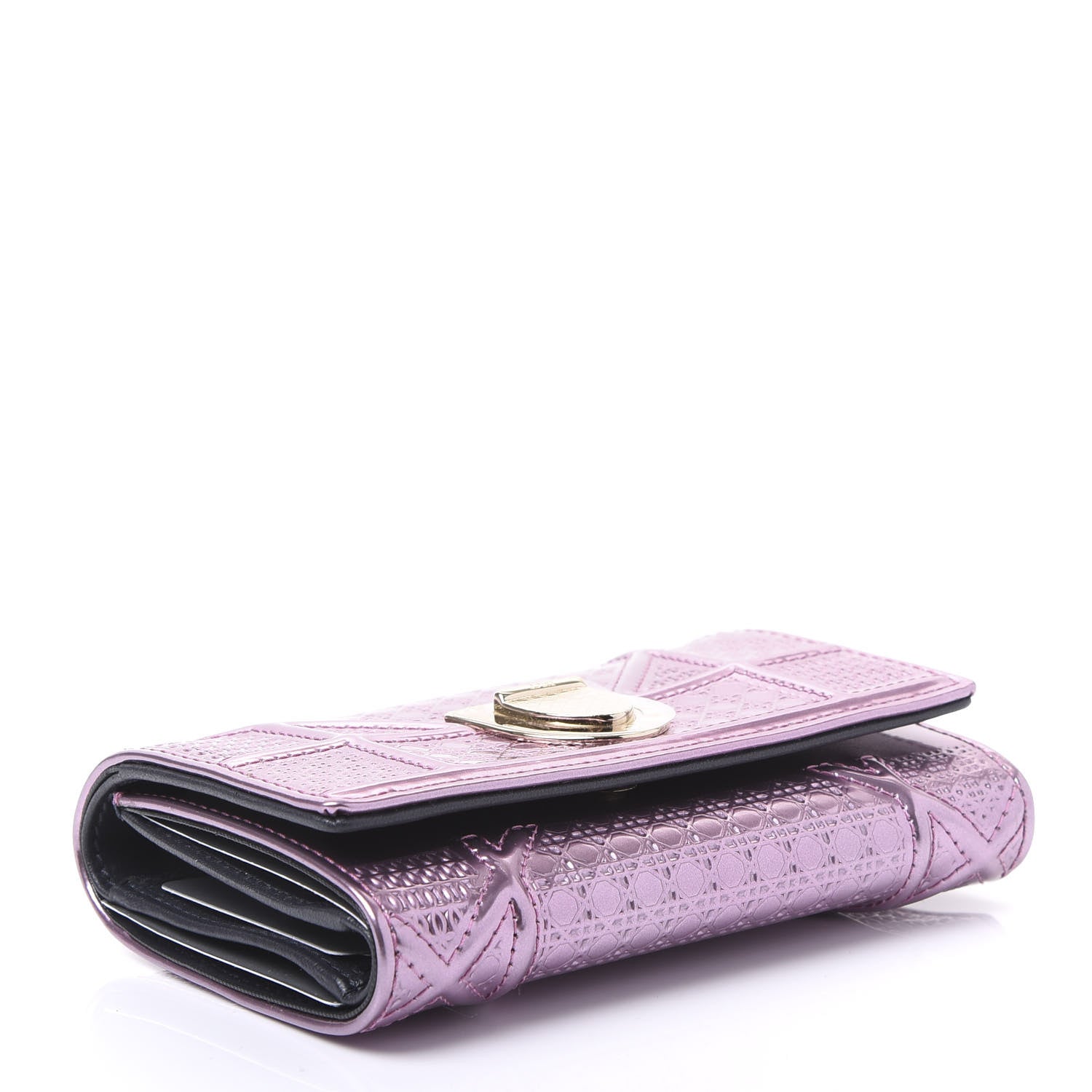 Christian Dior Metallic Patent Micro-Cannage Diorama Elancee Wallet Pink 3 of 8