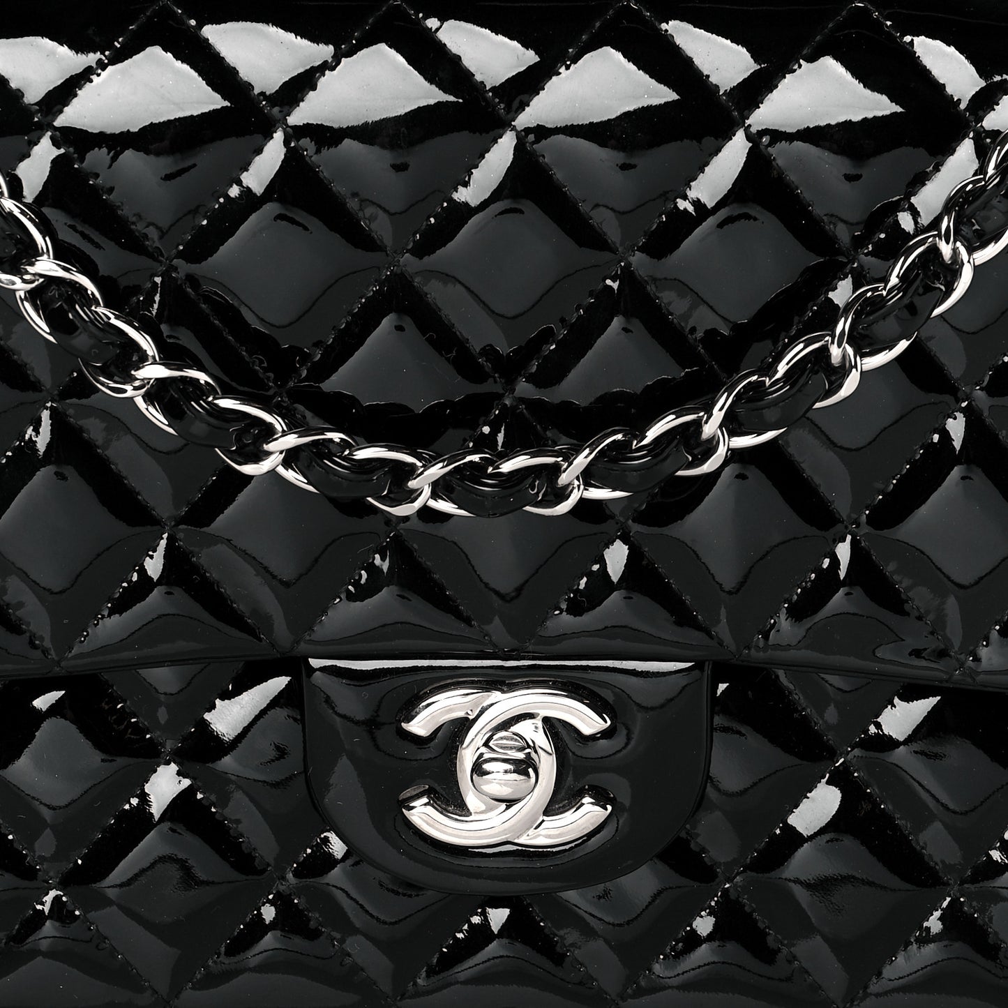 Patent Quilted Medium Double Flap Black