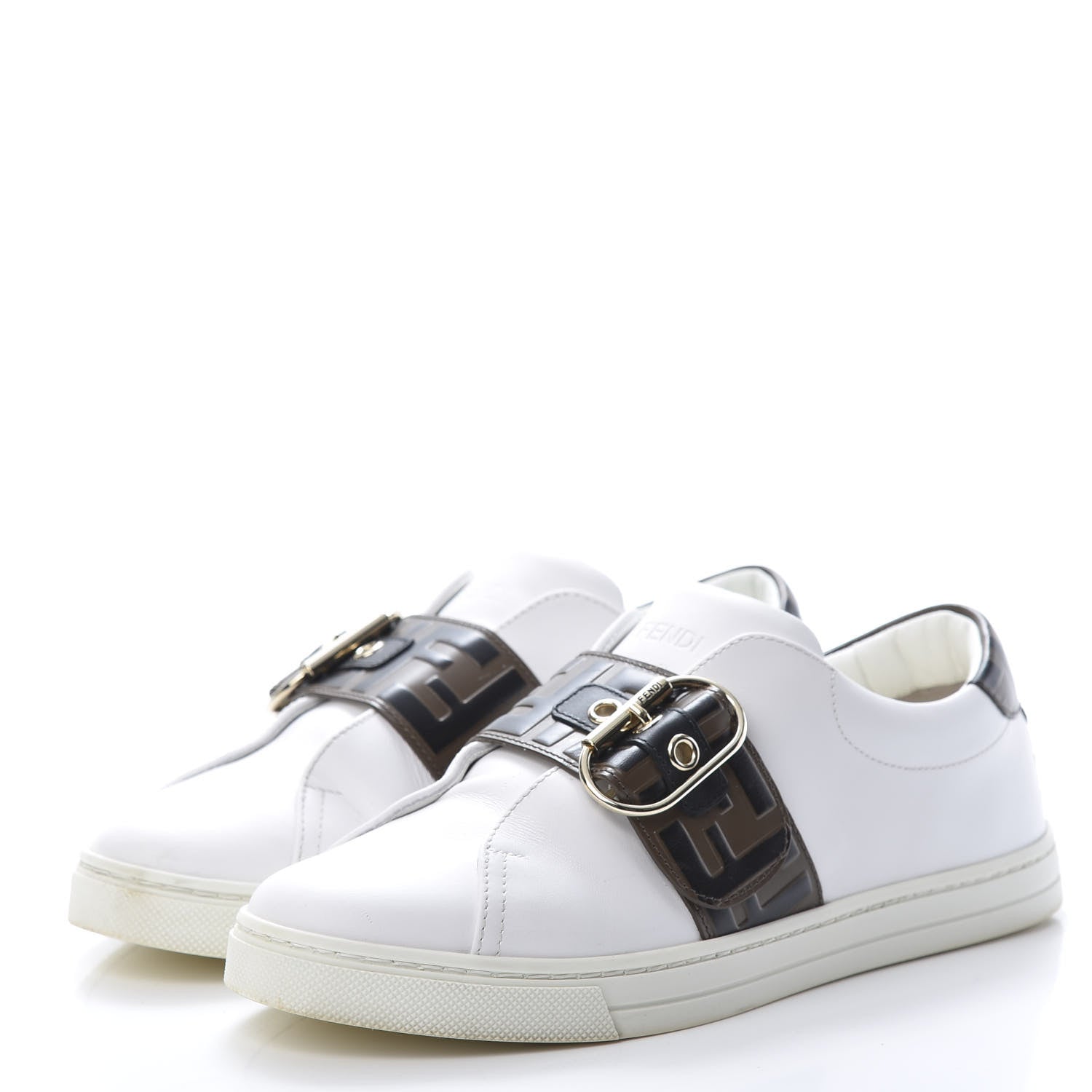 Fendi Vitello FF Embossed Womens Slip On Sneakers 37 Ultra White Maya Black 3 of 12