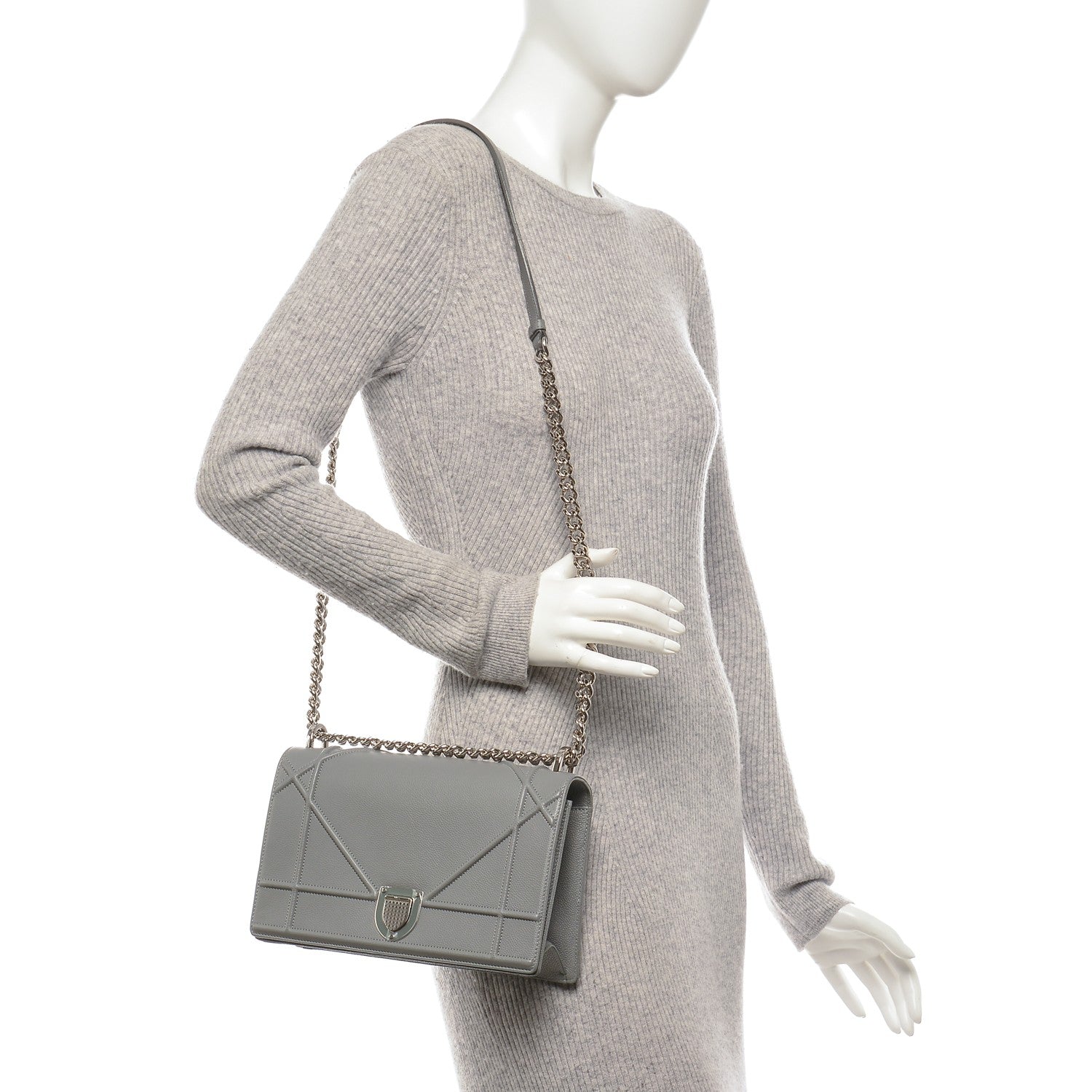 Christian Dior Grained Calfskin Medium Diorama Flap Bag Gris 2 of 6